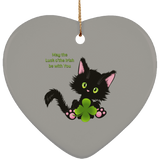 Lucky the Black Cat with Shamrock Ceramic Ornaments in 4 Shapes