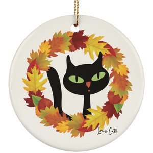 Victor in Fall Wreath Ceramic Ornaments in 4 Shapes
