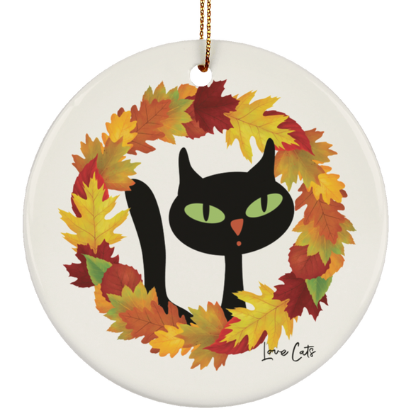 Victor in Fall Wreath Ceramic Ornaments in 4 Shapes