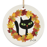 Victor in Fall Wreath Ceramic Ornaments in 4 Shapes