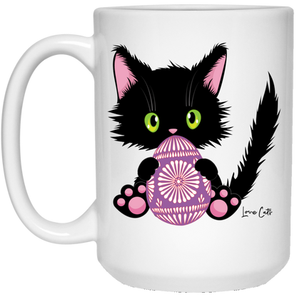 Lucky the Black Cat with Easter Egg - White Mugs