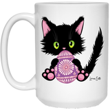 Lucky the Black Cat with Easter Egg White Mugs