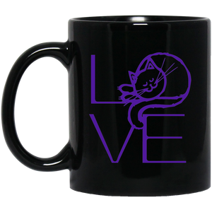 LOVE Cat 11 and 15 oz Black Mugs