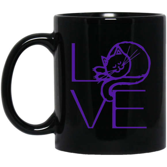 LOVE Cat 11 and 15 oz Black Mugs