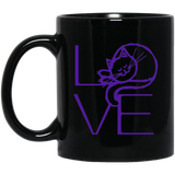 LOVE Cat 11 and 15 oz Black Mugs
