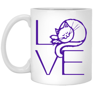 LOVE Cat 11 and 15 oz White Mugs