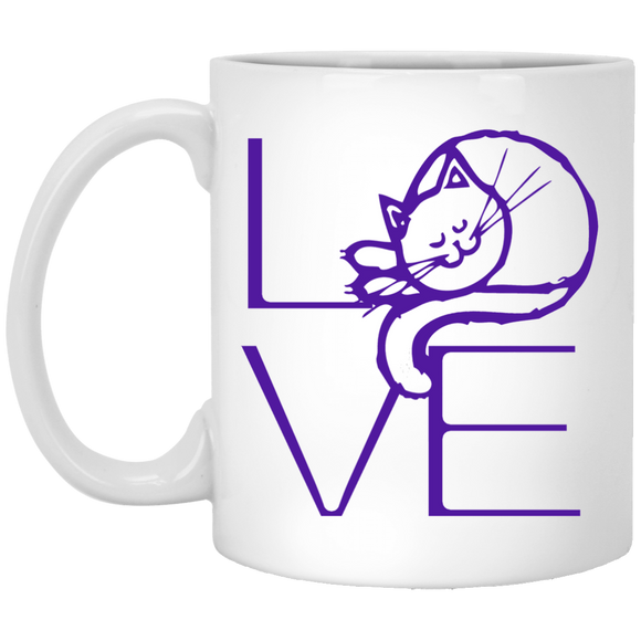 LOVE Cat 11 and 15 oz White Mugs