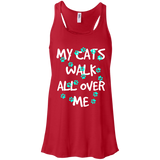 My Cats Walk All Over Me - Turquoise Pawprints Flowy Racerback Tank