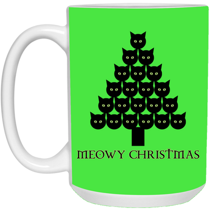 Meowy Christmas Tree - White Mugs
