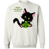Lucky the Black Cat with Shamrock Crewneck Pullover Sweatshirt