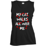 My Cat Walks All Over Me Ladies Sleeveless Moisture Absorbing V-Neck