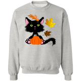 Lucky the Black Cat with Pumpkin Crewneck Pullover Sweatshirt