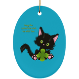 Lucky the Black Cat with Shamrock Ceramic Ornaments in 4 Shapes