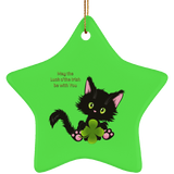Lucky the Black Cat with Shamrock Ceramic Ornaments in 4 Shapes