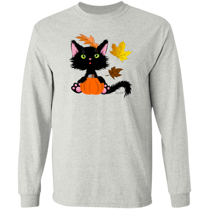 Lucky the Black Cat with Pumpkin LS Ultra Cotton T-Shirt