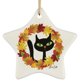Victor in Fall Wreath Ceramic Ornaments in 4 Shapes