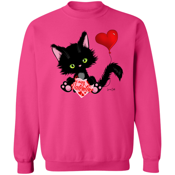 Lucky the Black Cat with Valentine Crewneck Pullover Sweatshirt