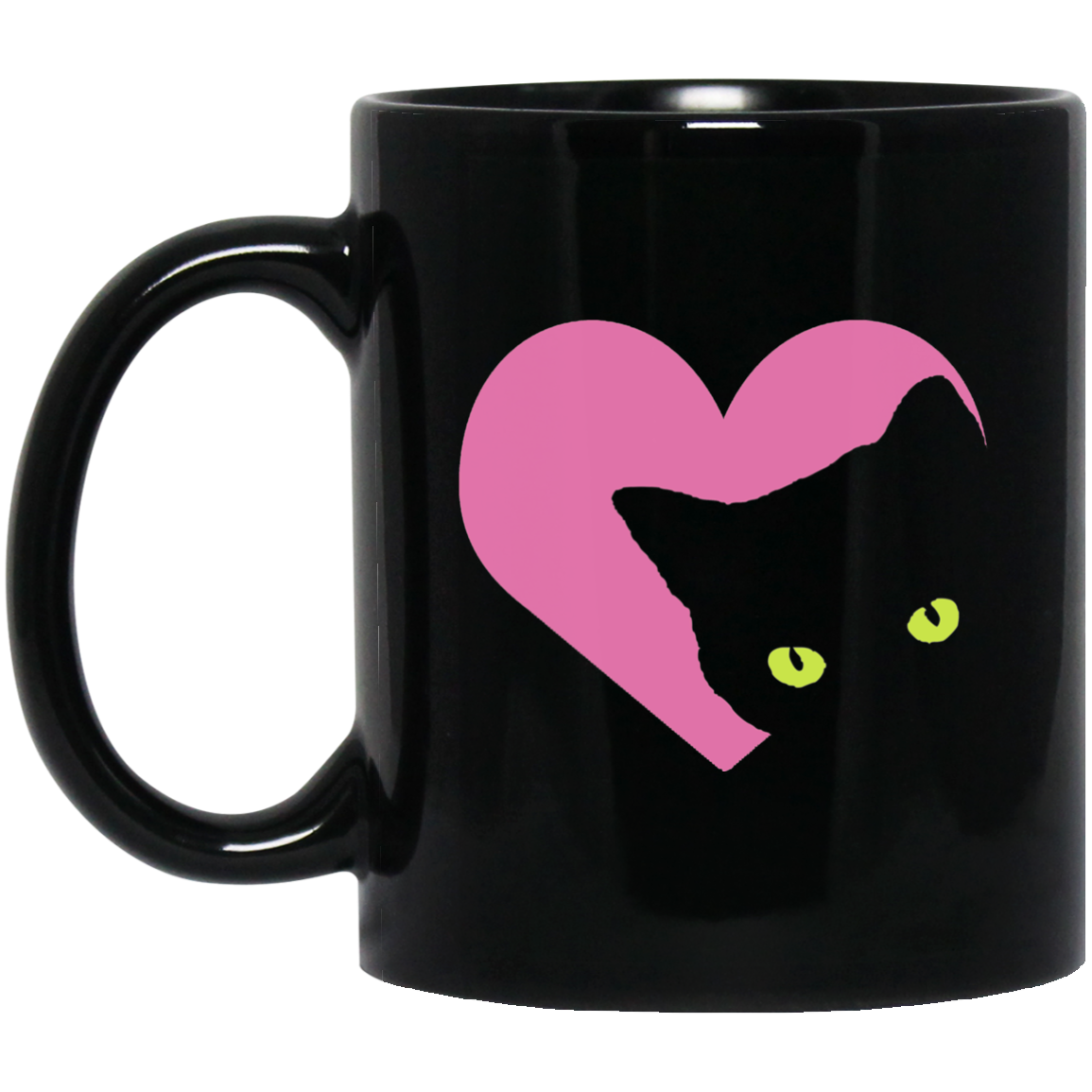 Black Cat Heart - 11 and 15 oz Black Mugs