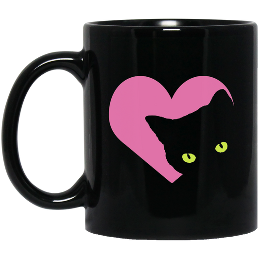 Black Cat Heart - 11 and 15 oz Black Mugs