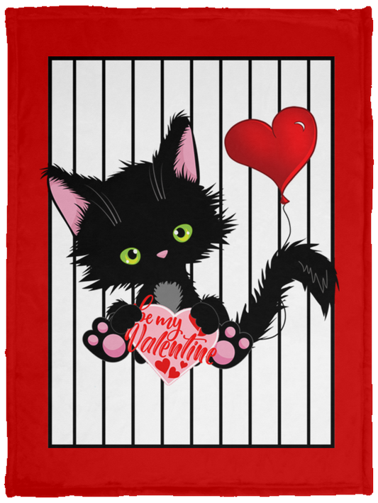 Lucky the Black Cat with Valentine Cozy Plush Fleece Blankets