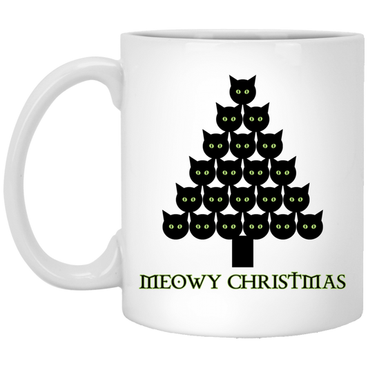 Meowy Christmas Tree - White Mugs