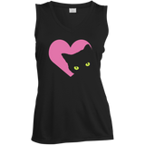 Black Cat Heart - Ladies Sleeveless Moisture Absorbing V-Neck