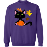 Lucky the Black Cat with Pumpkin Crewneck Pullover Sweatshirt