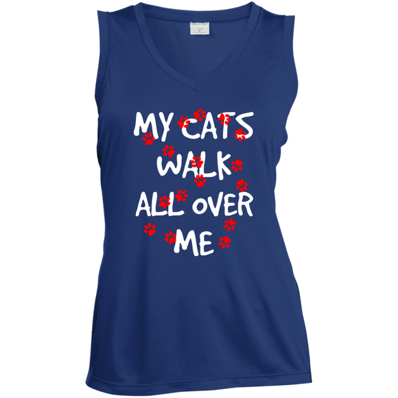 My Cats Walk All Over Me Ladies Sleeveless Moisture Absorbing V-Neck