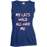 My Cats Walk All Over Me Ladies Sleeveless Moisture Absorbing V-Neck