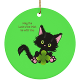 Lucky the Black Cat with Shamrock Ceramic Ornaments in 4 Shapes
