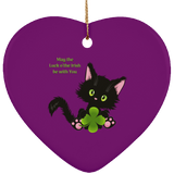 Lucky the Black Cat with Shamrock Ceramic Ornaments in 4 Shapes