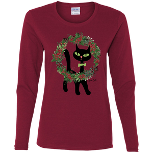 Victor in Christmas Wreath Ladies Long Sleeve T-Shirts