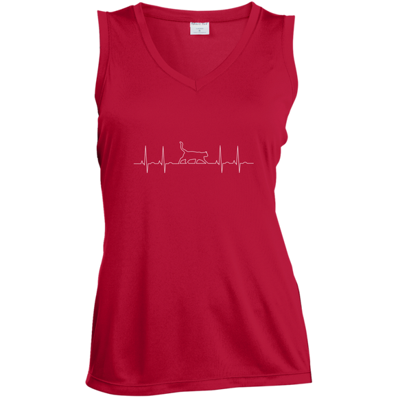 Walking Cat Heartbeat Ladies Sleeveless Moisture Absorbing V-Neck
