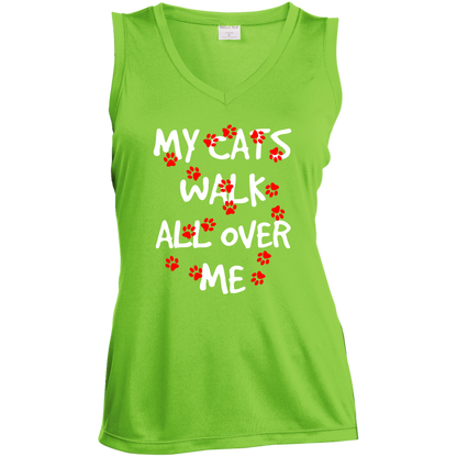 My Cats Walk All Over Me Ladies Sleeveless Moisture Absorbing V-Neck