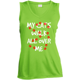 My Cats Walk All Over Me Ladies Sleeveless Moisture Absorbing V-Neck