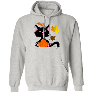 Lucky the Black Cat with Pumpkin Pullover Hoodie