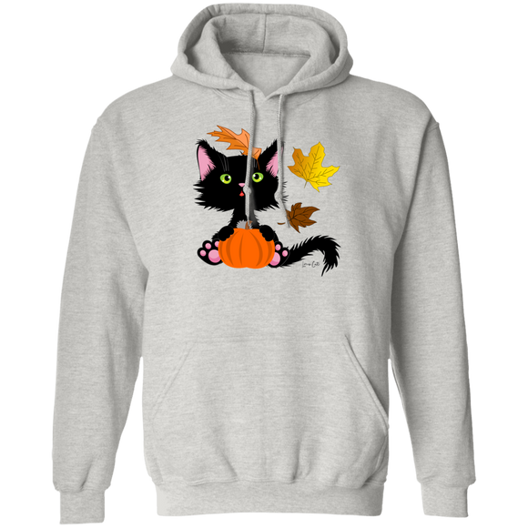 Lucky the Black Cat with Pumpkin Pullover Hoodie