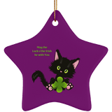 Lucky the Black Cat with Shamrock Ceramic Ornaments in 4 Shapes