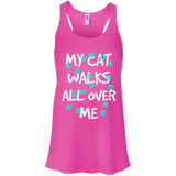 My Cat Walks All Over Me - Turquoise Pawprints Flowy Racerback Tank
