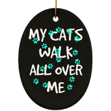 My Cats Walk All Over Me - Turquoise Pawprints Ceramic Ornaments in 4 Shapes