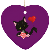 Lucky the Black Cat with Valentine Ceramic Ornaments in 4 Shapes