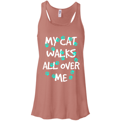 My Cat Walks All Over Me - Turquoise Pawprints Flowy Racerback Tank