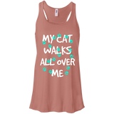My Cat Walks All Over Me - Turquoise Pawprints Flowy Racerback Tank