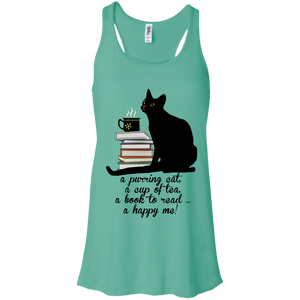 Cat-Tea-Book-Happy Flowy Racerback Tank