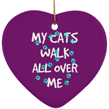 My Cats Walk All Over Me - Turquoise Pawprints Ceramic Ornaments in 4 Shapes