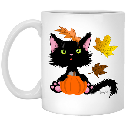 Lucky the Black Cat with Pumpkin - Mugs