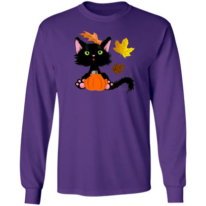 Lucky the Black Cat with Pumpkin LS Ultra Cotton T-Shirt