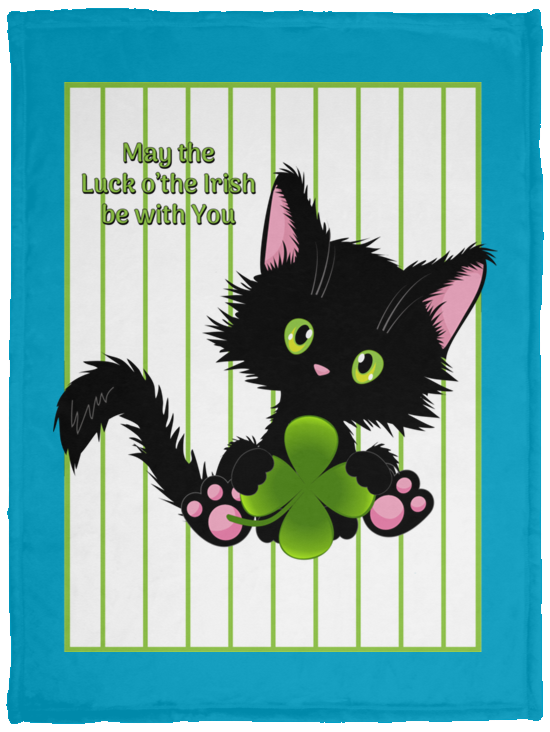 Lucky the Black Cat with Shamrock Cozy Plush Fleece Blankets
