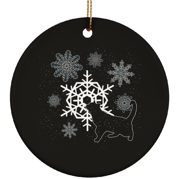 Cat and Snowflakes Ceramic Ornaments in 4 Shapes