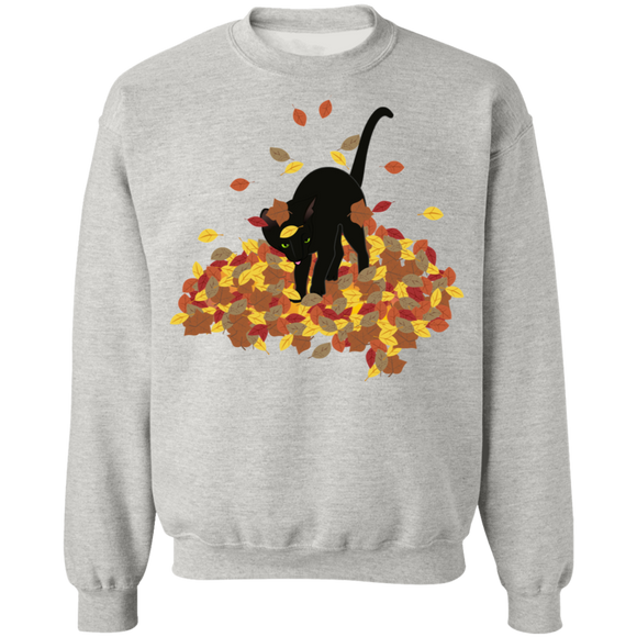 Cat in Leaves Crewneck Pullover Sweatshirt